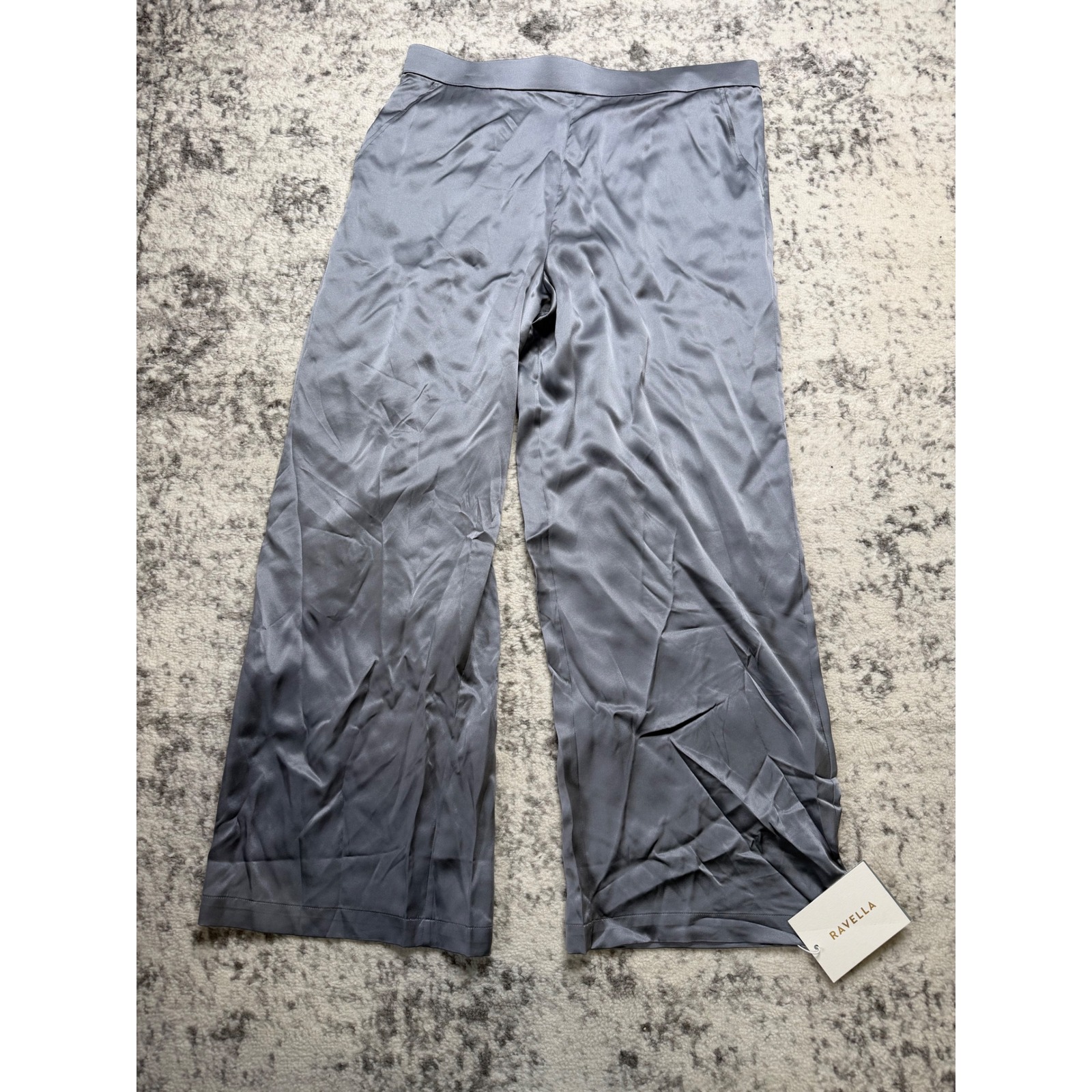 Ravella Blue Gray Wide Leg Pants 100% Pure Mulberry Silk Women's L-P New